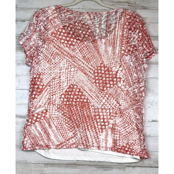 Ruby Rd Tank Lined Pullover Top Size L Orange and White Graphic Beaded Neckline - Picture 4 of 8